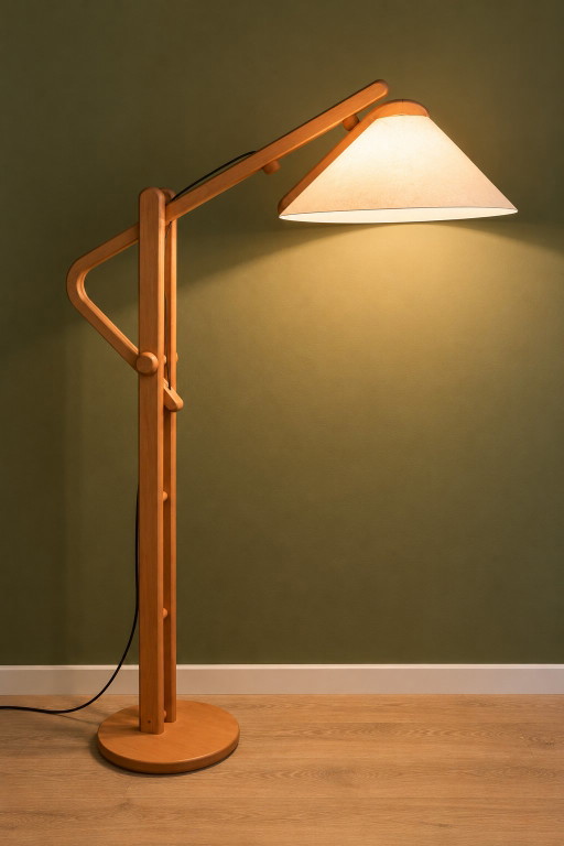 DOMUS 6524 Adjustable Wooden Floor Lamp – German Design, 1970s