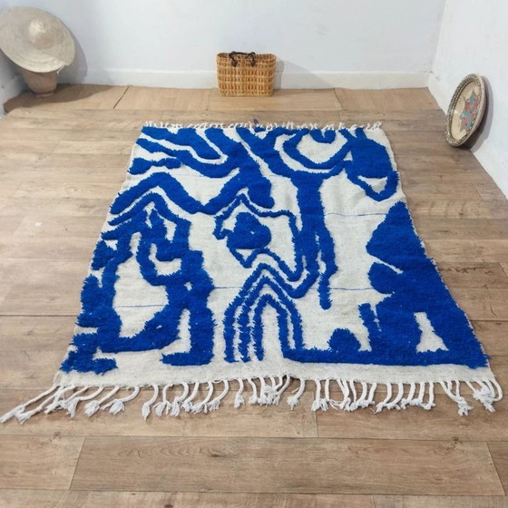 Image 1 of Berberteppich Blau – Naturfarbene Wolle, handgewebt (200×147cm)
