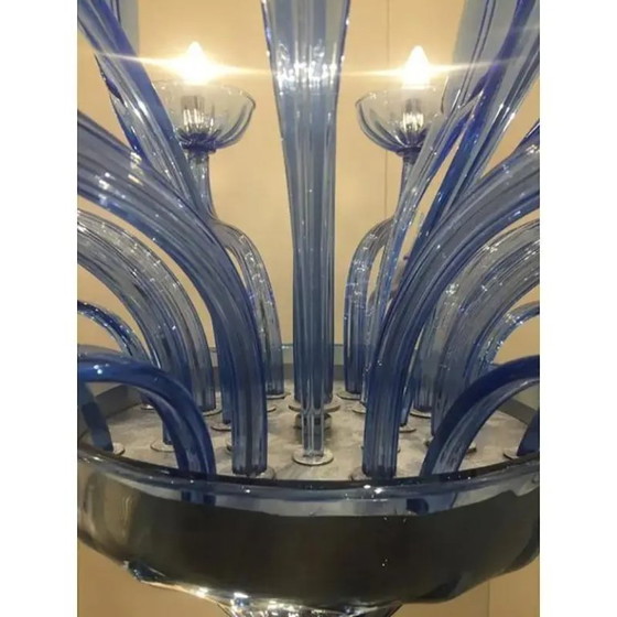 Image 1 of Lampadario in vetro di Murano Bluino con foglie italiane di Simoeng