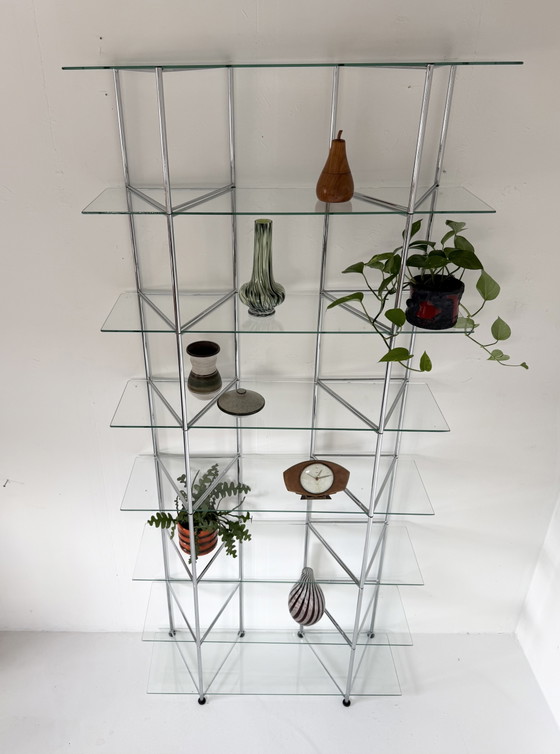 Vintage Chroom & Glazen Wandrek ‘Narr’, Richard Clack ‘90 – IKEA, Wandkast, Chrome, Glass (photo 3 of 13)