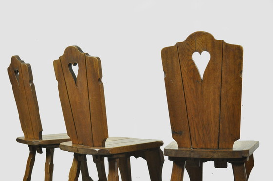 Image 1 of Vintage BRUTALIST oak handmade farmhouse dining chairs, 1930s Netherlands