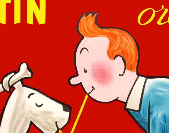 Image 1 of "Tintin Orange" Soda illustration by Savignac after Hergé - Poster 100 x 70 cm