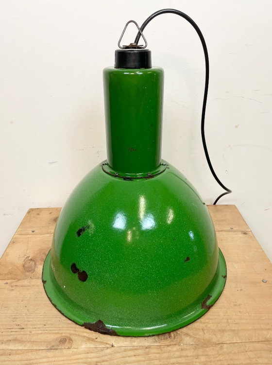 Image 1 of Industrial Soviet Green Enamel Pendant Lamp, 1960s