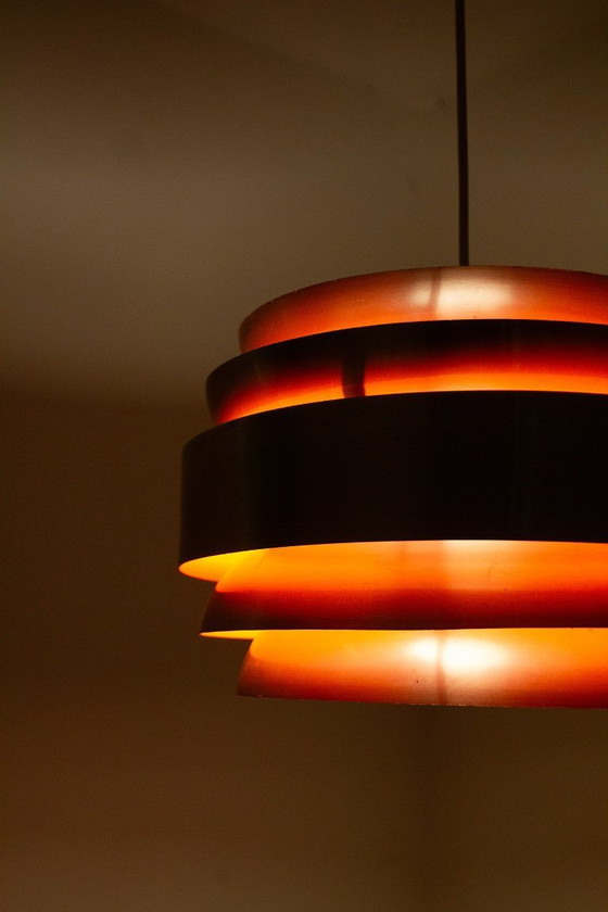 Image 1 of Lacquer louvre pendant lamp 1960s chrome orange