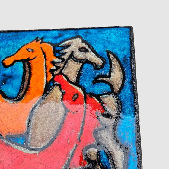 Image 1 of Ruscha Wandbild Keramik Wandkeramik Pferde Wandplatte Wandfliese Vintage 60er Midcentury Fat Lava Selten