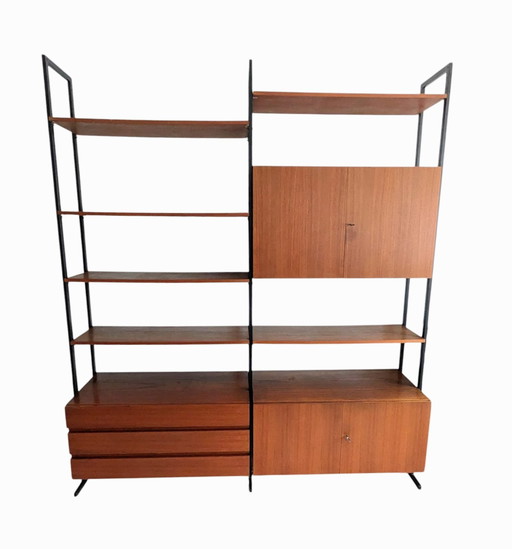 Vintage, teakhouten modulair vrijstaand wandsysteem 