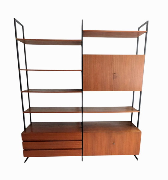 Image 1 of Vintage, teakhouten modulair vrijstaand wandsysteem 