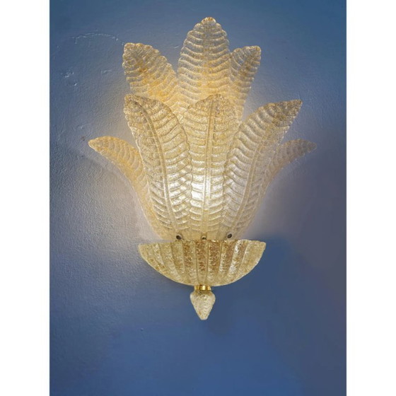 Image 1 of Set van 4 Murano glazen wandlampen in Venetiaans goudkleurig Graniglia bladdesign