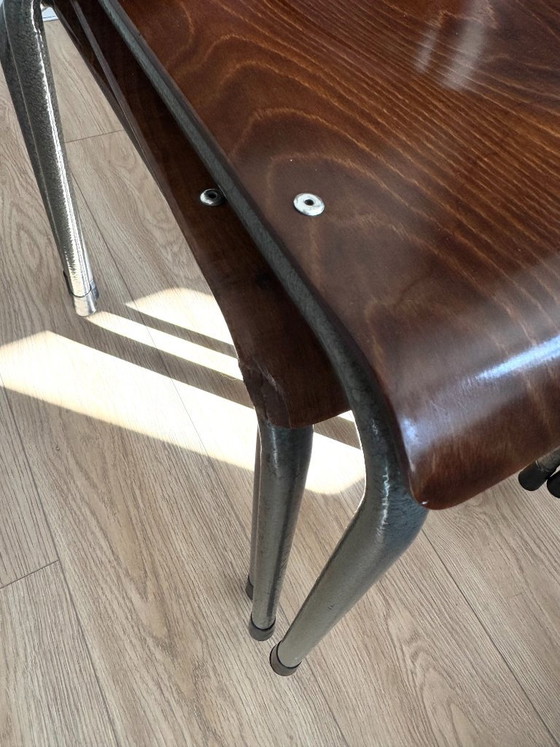 Vintage Industrial Plywood TH-Delft W.H. Gispen Chairs (Set of 4) – Dining chairs, polished steel (photo 4 of 11)