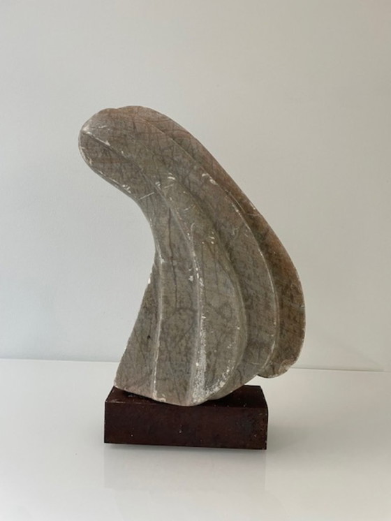 Image 1 of Scultura brutalista in pietra su acciaio Corten