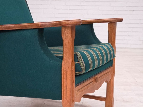 Image 1 of 1970s, Danish Armchair, Furniture Wool, Solid Oak Wood.