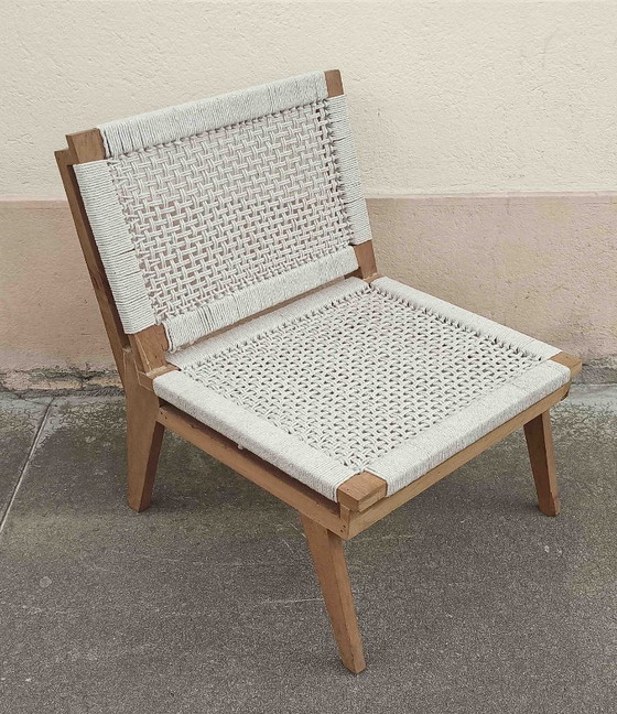 Image 1 of Solid teak and cotton rope armchair from the 1950s
