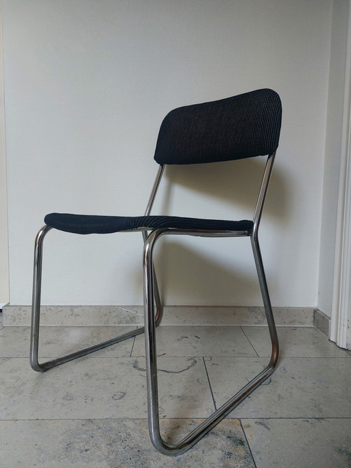Vintage Gerippter Samt-Chrom-Rohrstuhl