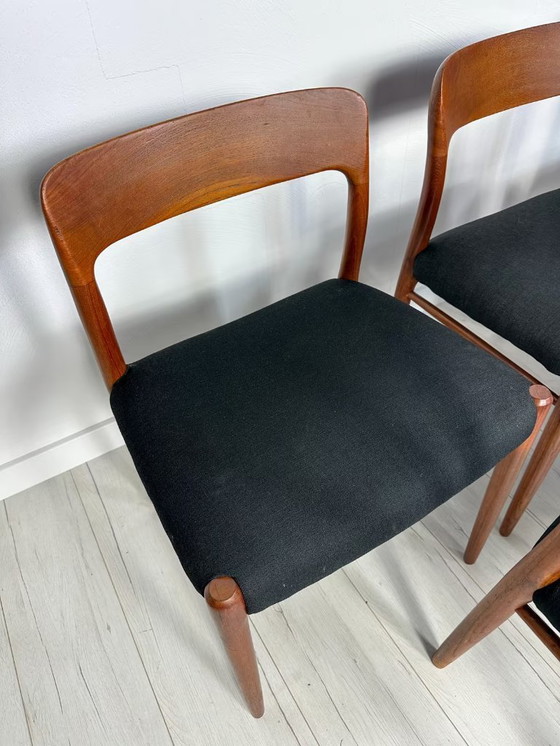 Image 1 of 6x Vintage Danish Teak Niels O. Møller Dining Chairs No. 75 50s
