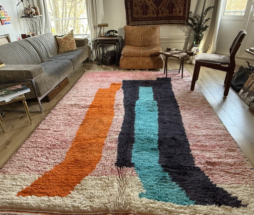 Tapis vintage de design postmoderne – Maroc fait main – 320 × 201 cm – années 1980