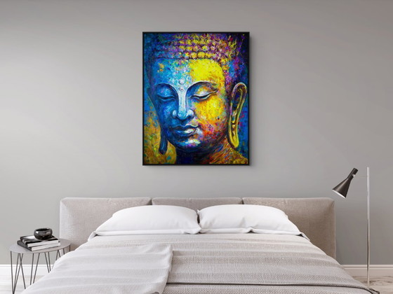 Image 1 of Unique hand-painted Buddha painting "Silent Strength" – Seksak Jaichumchen – 100 × 120 cm