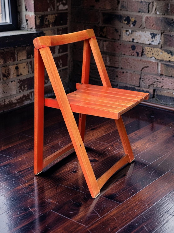 Set van 4 vintage ‘Trieste’ klapstoelen – Aldo Jacober voor Bazzani, jaren 60 retro oranje – Wood (photo 9 of 11)