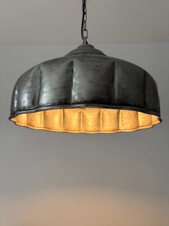 Vintage pendant lamp, metal, silver-grey (photo 7 of 10)