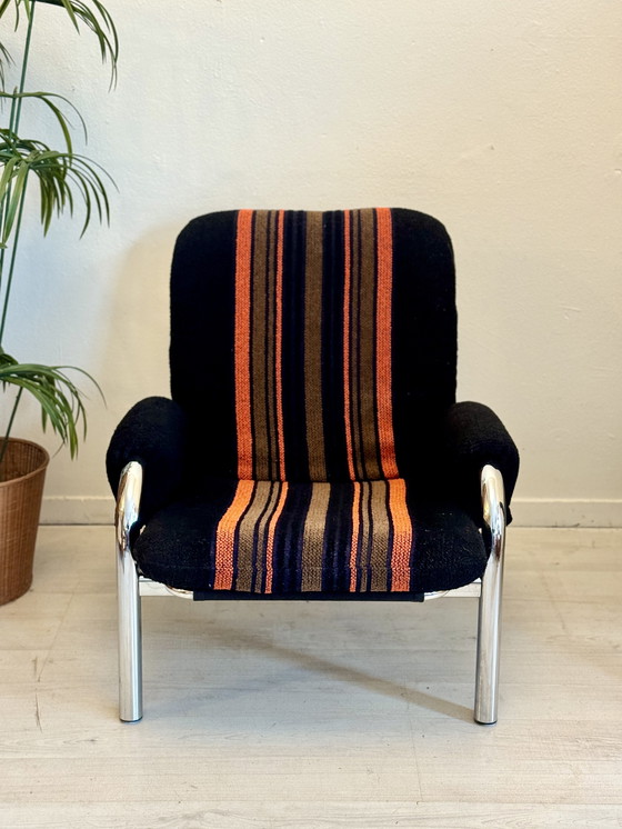 Image 1 of Fauteuils vintage à structure tubulaire chromée épaisse, années 1970