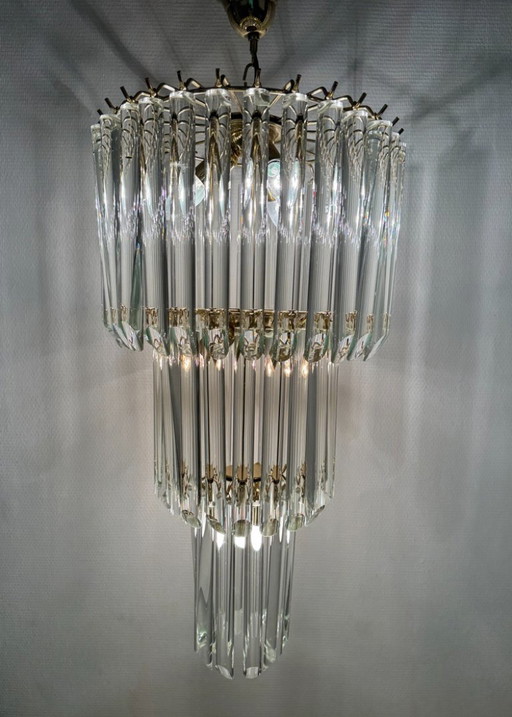 Lampadario a 3 file con tubi di cristallo Giesse Senago in stile Venini, Italia