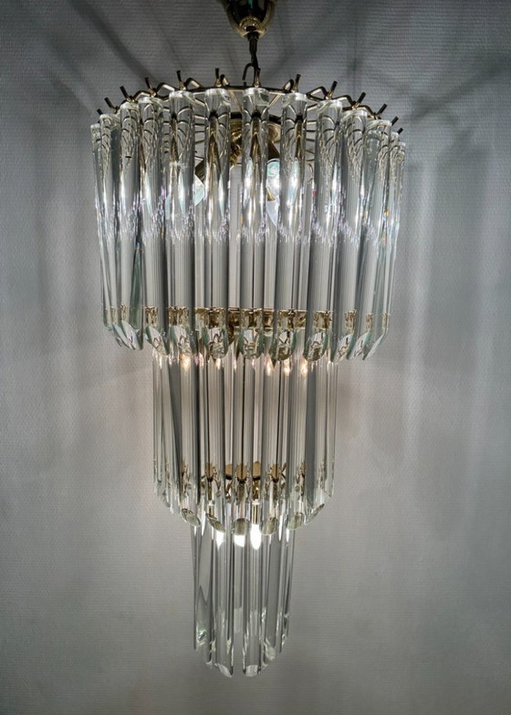 Image 1 of Lampadario a 3 file con tubi di cristallo Giesse Senago in stile Venini, Italia