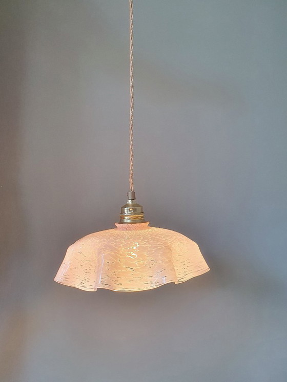 Image 1 of Lampada a sospensione vintage in vetro di Clichy, anni '30, lampada da soffitto Art Déco