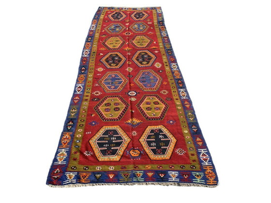 Image 1 of Antieke Turkse Sarkisla Kelim, Antiker Anatolië hier Sarkisla Kelim 372 x 140 cm