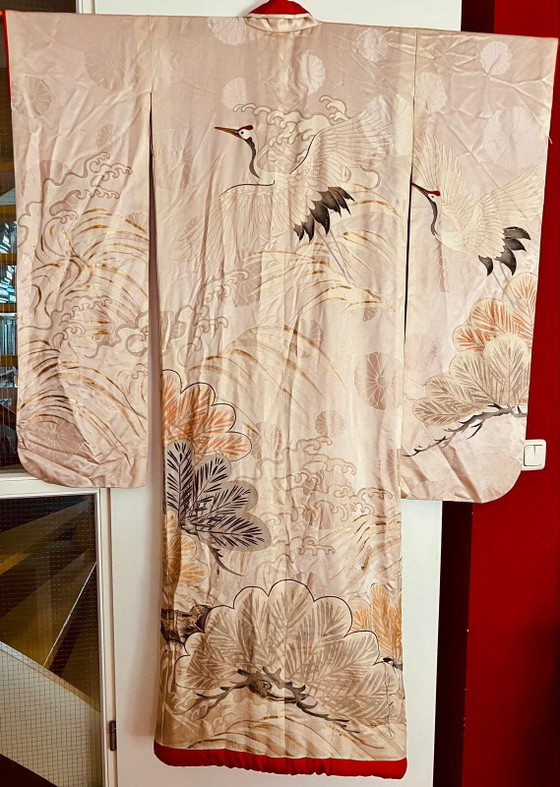 Vintage Japanese silk bridal kimono, hand-painted with cranes – Decorative Objects, Textile (photo 2 of 8)