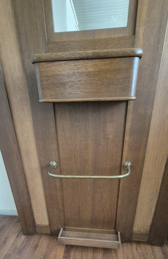 Image 1 of Porte-manteau Art déco avec miroir | Années 1930 | Bois massif