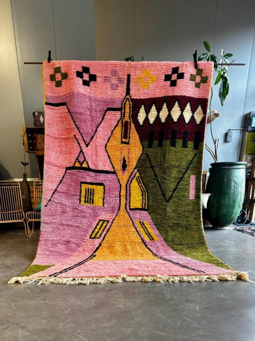 Modern Moroccan Berber Rug 200x300 cm – Handmade Pink Wool Rug | Colorful Beni Ouarain Luxury Rug | Boho Chic Rug