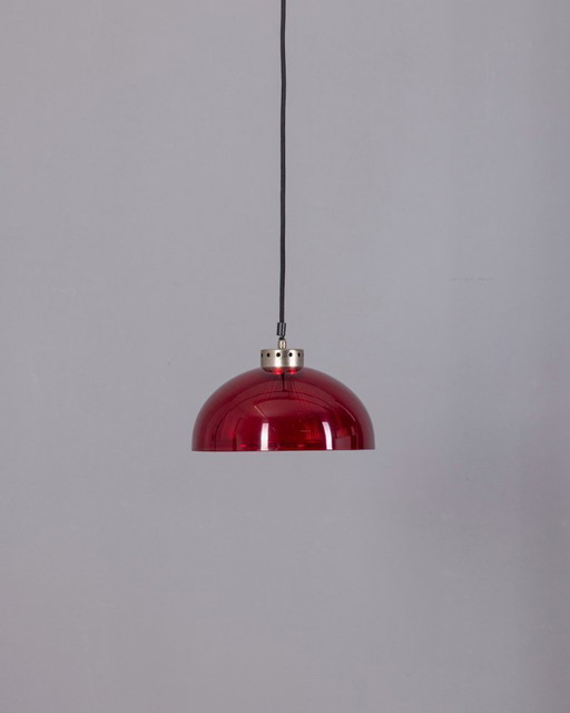 LAMPE SUSPENDANTE VINTAGE DES ANNÉES 80, DESIGN ITALIEN, EN PLEXIGLAS ROUGE