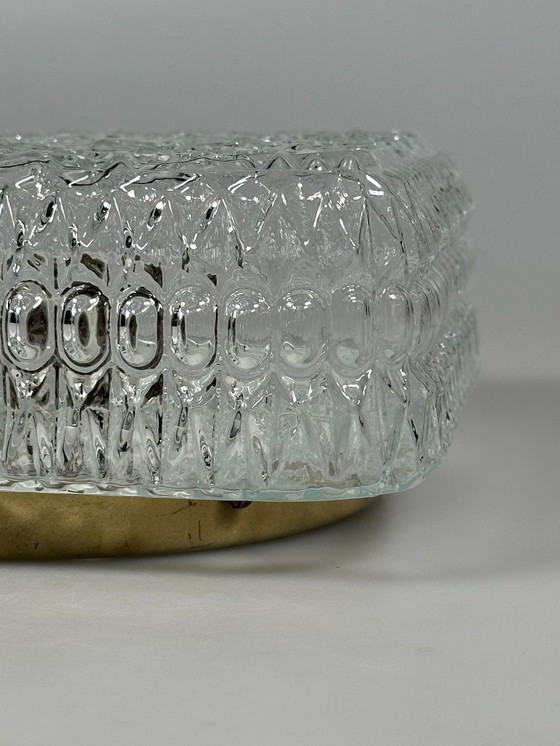 Image 1 of Plafondlamp uit de jaren 60/70, plafondmontage, glas, metaal, ruimtetijdperkontwerp