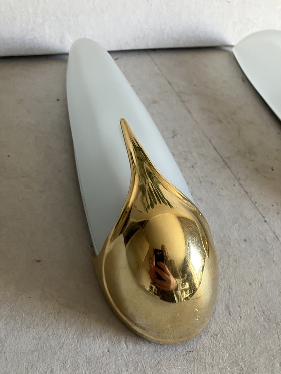 Image 1 of Coppia di lampade da parete vintage Marga, ottone e vetro satinato