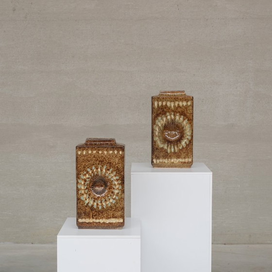 Image 1 of Paar Keramikurnen oder -vasen der Marke „Zsolnay“ aus der Mitte des 20. Jahrhunderts