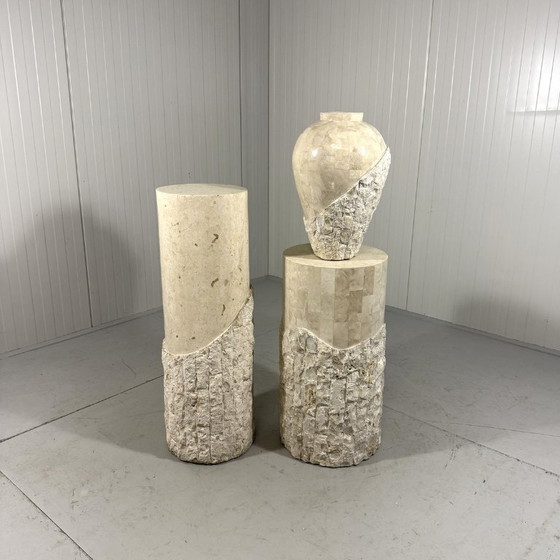 Image 1 of Travertijn Mactan Stenen Zuilen & Vaas 1980's