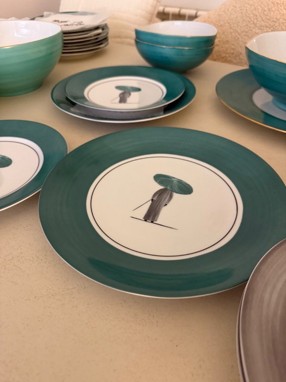 Image 1 of Molecot green and grey dinnerware – large set (41 pieces) The complete lot has a very high original value (≈ €5,400) Dinnerware