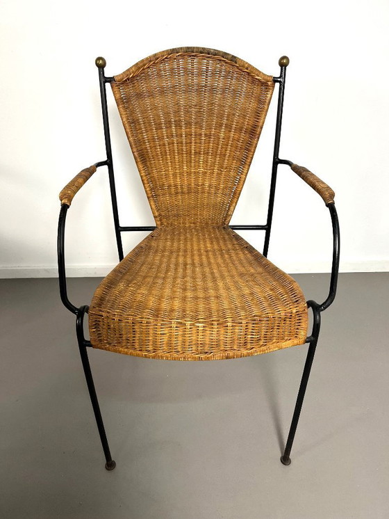 Image 1 of Juego de 4 sillas de mimbre de Frederick Weinberg, EE.UU., años 60.