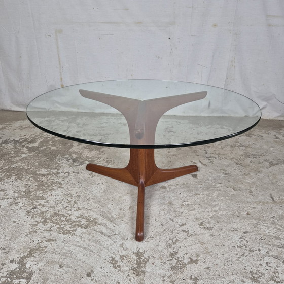 Image 1 of Vintage 1960s round coffee table teak with glass, Danish
