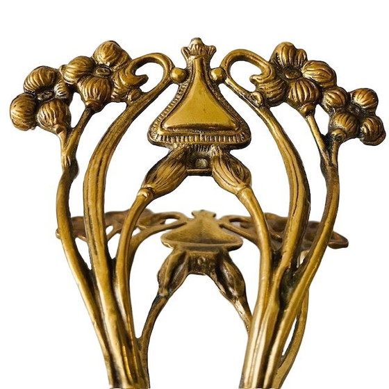 Image 1 of Antique art nouveau magazine rack brass letter holder 1900's