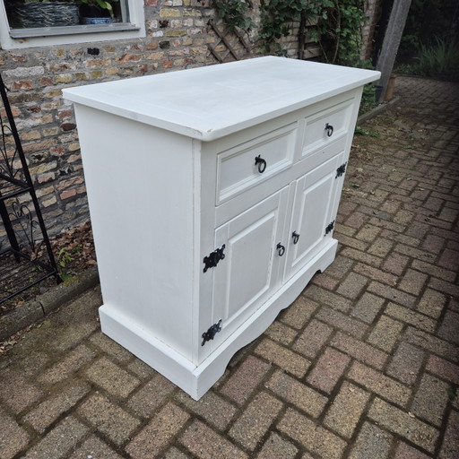 Landelijke witte commode kast met 2 lades en opbergruimte