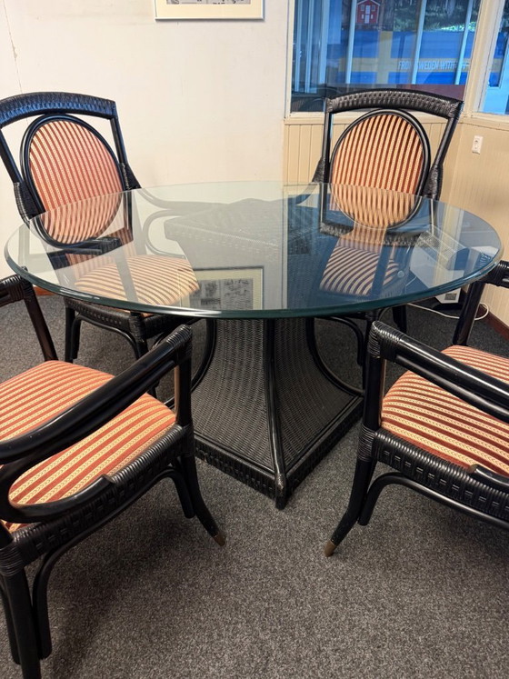 Image 1 of Ensemble de salle à manger vintage 5 pièces en bambou noir des années 1970
