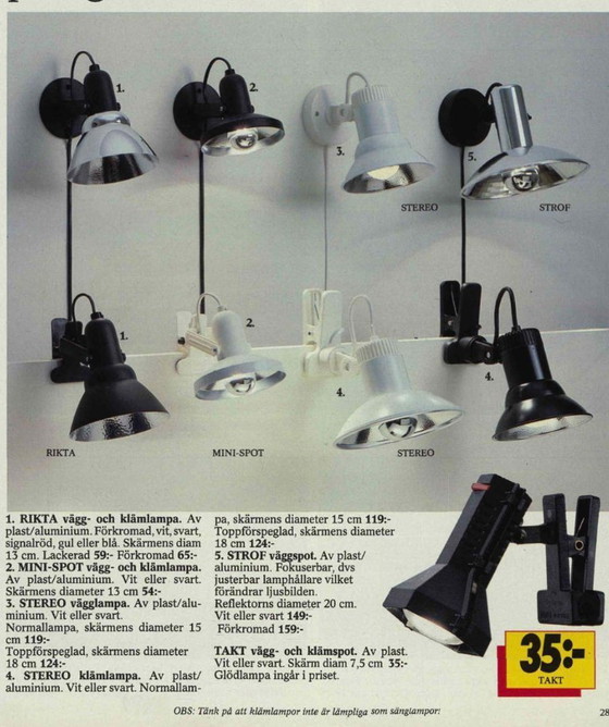 Image 1 of Lampada da parete vintage IKEA STROF V405, 1986 – Bianca – con scatola originale