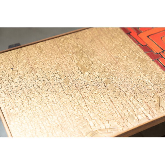 Image 1 of Vintage salontafel in afrormosia, ijzer en gekleurde hars, Italië 1950