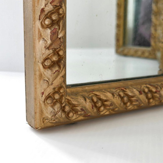 Image 1 of Specchio trittico vintage anni '50 in legno intagliato con lacca dorata, anni '50, autoportante