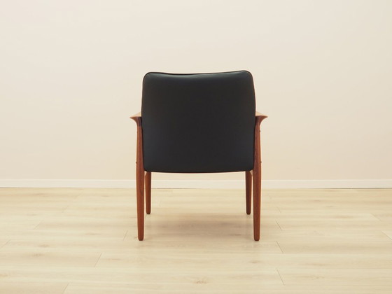 Fauteuil lounge de Grete Jalk, cadre en teck massif, revêtement en cuir noir, Danemark, années 1970 – Bois (photo 6 of 15)