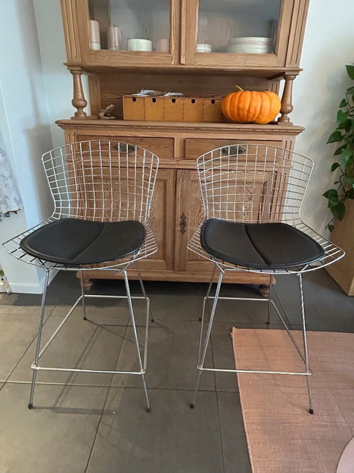 Set van 8 vintage Bertoia stijl draadstoelen – chroom – design – Merkloos, eetkamerstoelen, Chrome, Leather