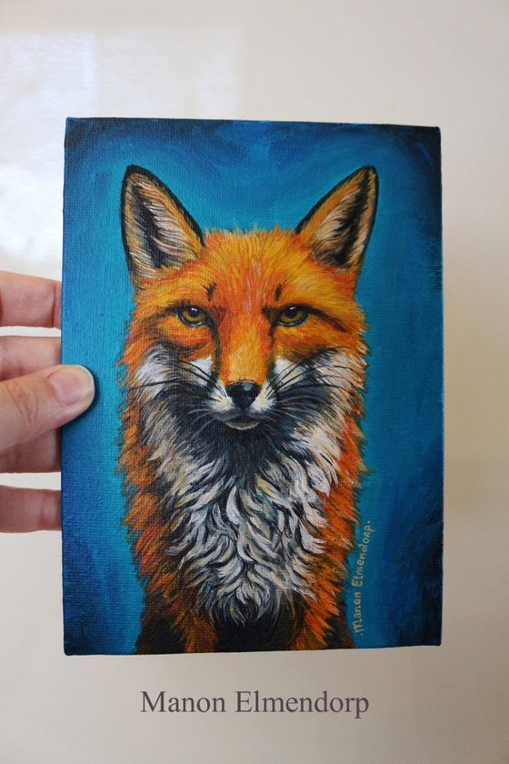 Image 1 of Tableau unique de petit renard peint à la main, 18 x 13 cm