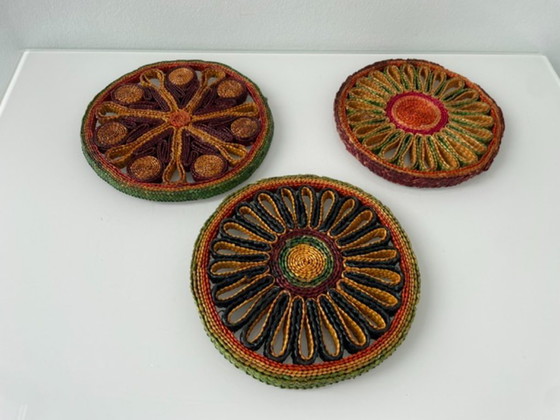 Image 1 of Set of 3 retro wicker coasters