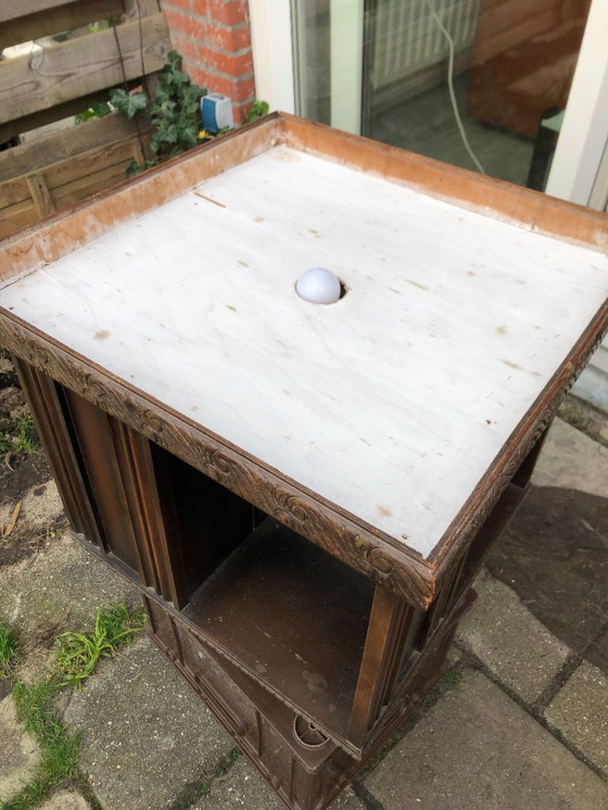 Image 1 of Vintage boekenmolen draaibaar met verlichting - rokers kastje