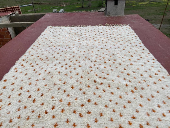 Tapis Beni Ouarain Authentique 3.3x2.3M Laine Écrue Motifs Terracotta – Coton, Scandinavian (photo 12 of 14)